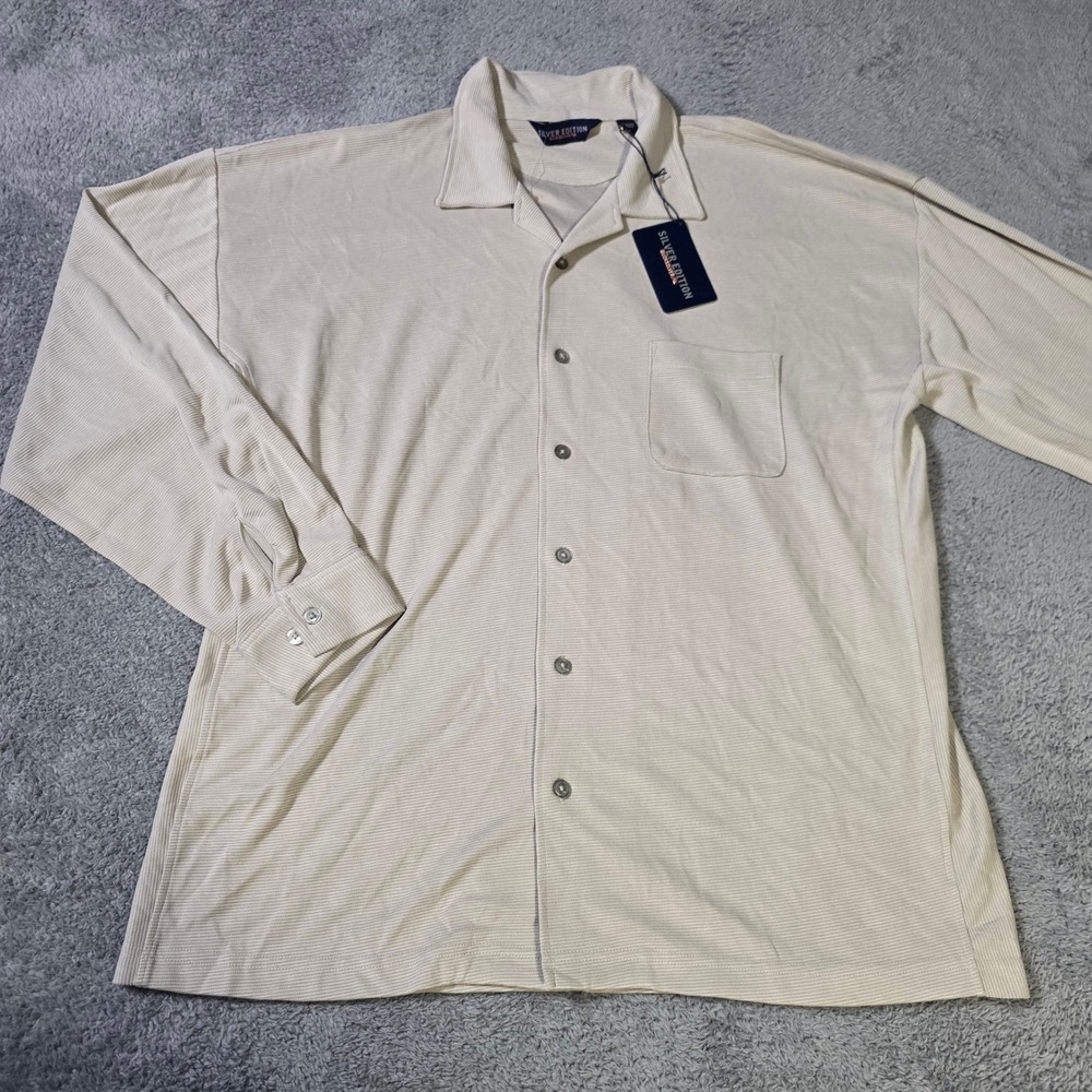 Quiksilver Mens Large Silver Edition Button Down Shirt Grey Ribbed Yachtsman L